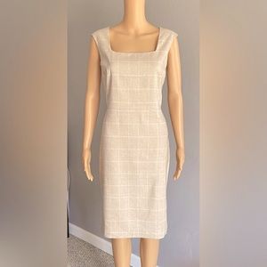 🌷ANN TAYLOR TAN LINEN BLEND WINDOWPANE SHEATH DRESS SZ 6